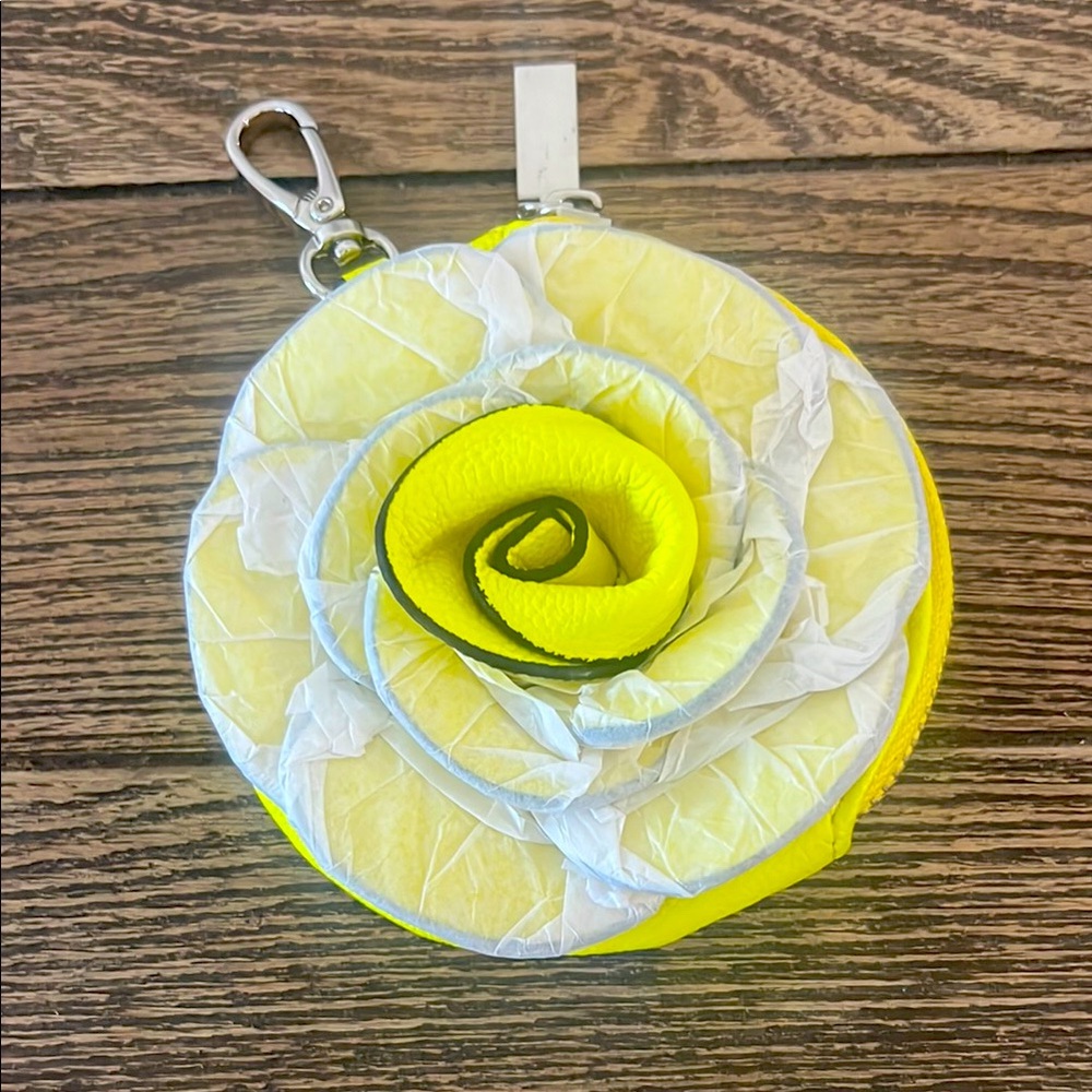 Yellow and White Floral Coin Pouch Keychain
